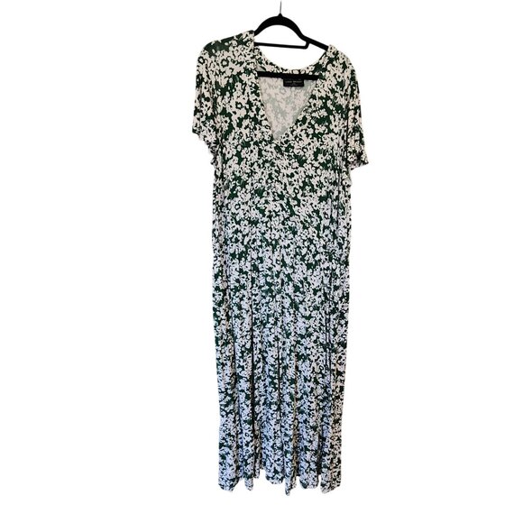 Lane Bryant 26/28 Green & White Floral Midi Dress Short Sleeve V-Neck Plus Size - Picture 1 of 3